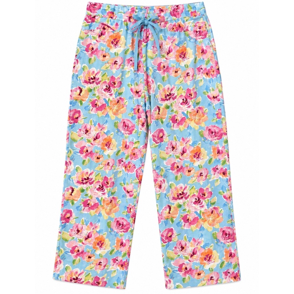 SAG HARBOR Floral Capri Pants 12P Petite Blue Pink Tie Waist Like New
